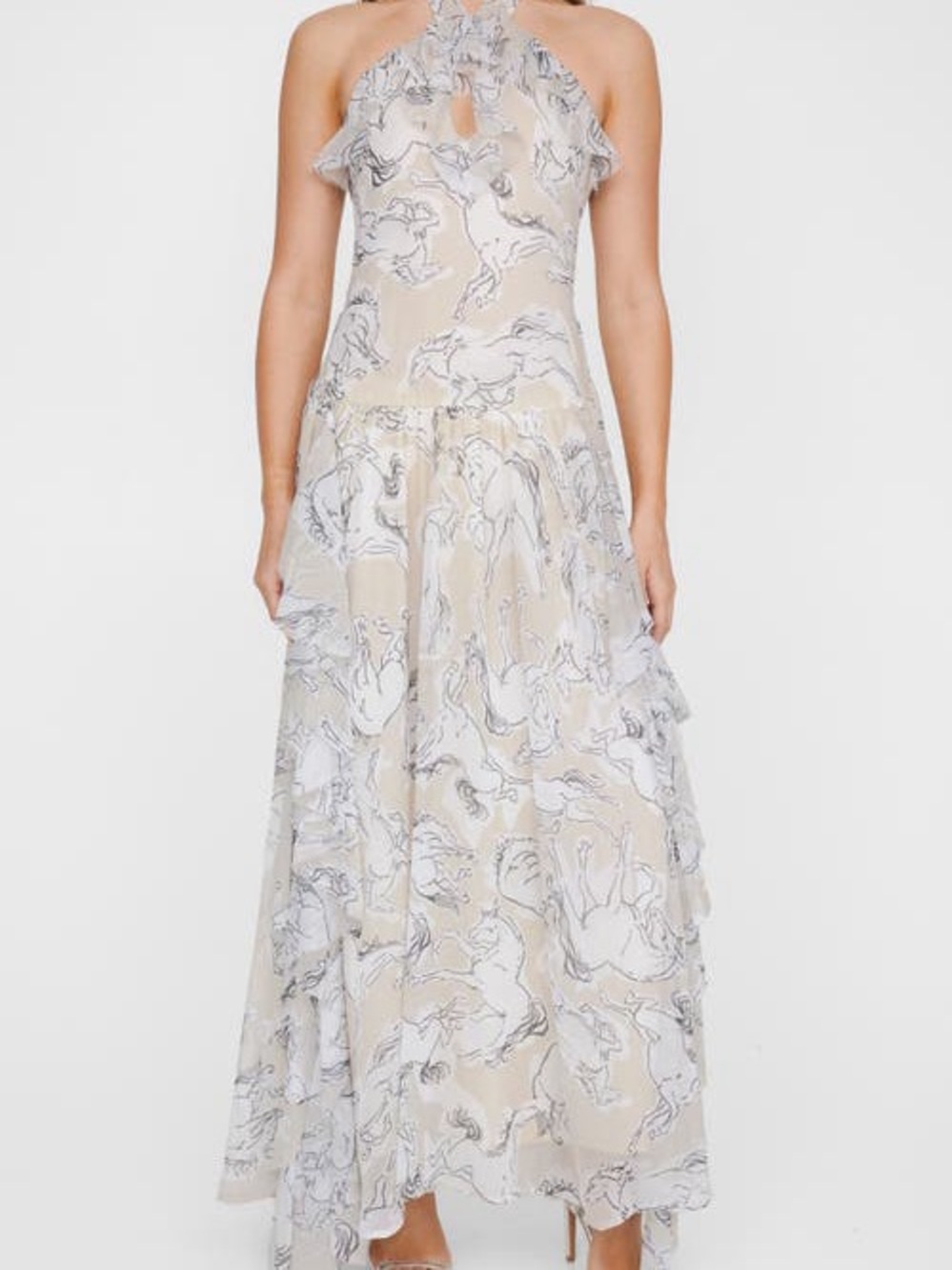 Nasty Gal Ruffle Keyhole Stallion Print Halter Maxi Dress